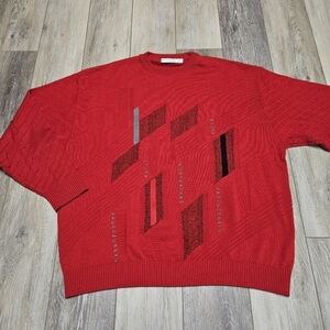 St. Croix Knits Vintage Geometric Abstract Crewneck Sweater Men's Large  Red